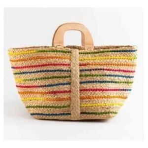 Antik Kraft Rainbow Woven Jute Tote Handbag Basket Bag Colorful Market Tote